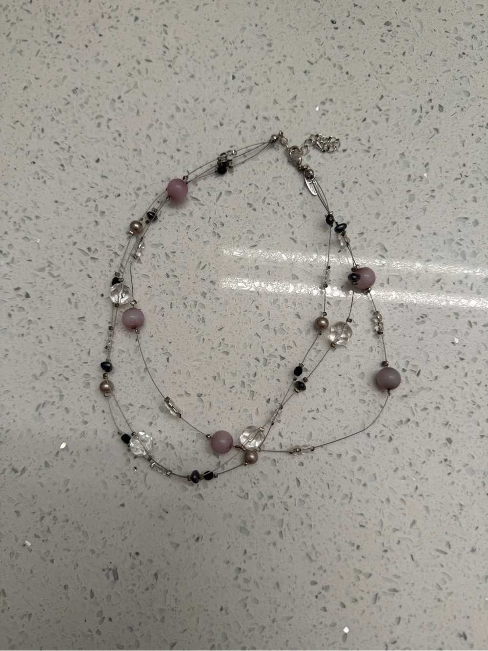 New York & Company Layered Pink and Silver Multi-Bead Necklace